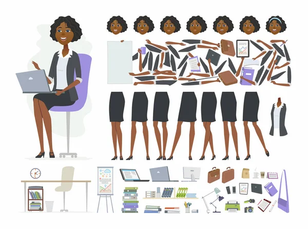 Femme d'affaires africaine - vecteur bande dessinée gens personnage constructeur — Image vectorielle