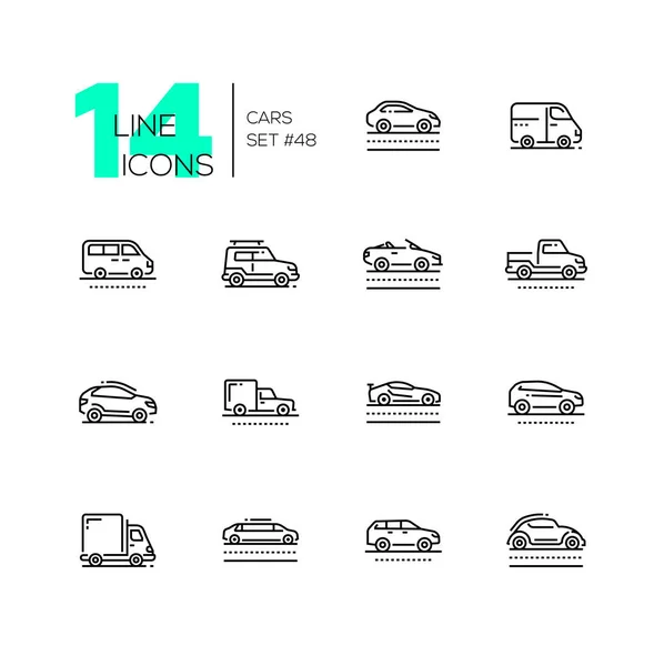 Carros - conjunto de ícones de estilo de design de linha — Vetor de Stock