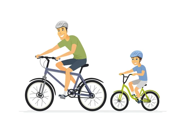 아버지와 아들 자전거-만화 사람들 문자 그림 — 스톡 벡터
