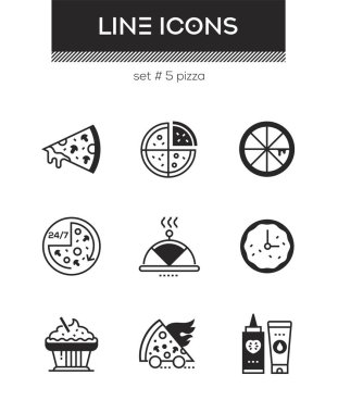 Pizza - Ayarla satır tasarım tarzı simgeleri