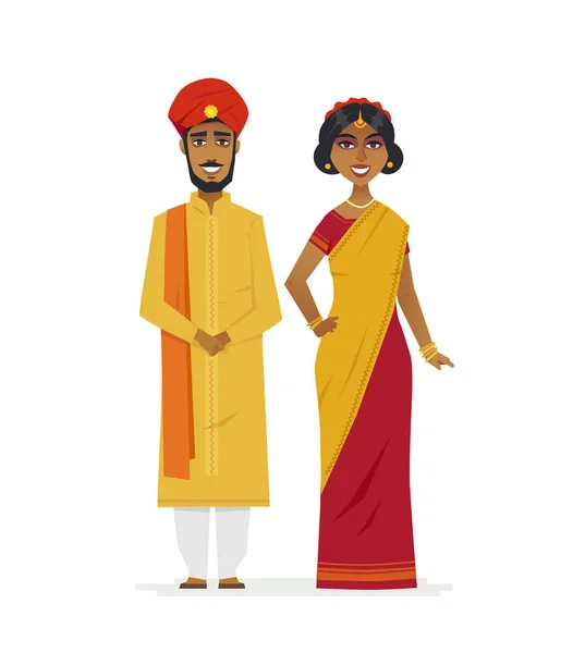 Szczęśliwa para indyjskich - znaki kreskówka ludzie na białym tle ilustracja — Wektor stockowy