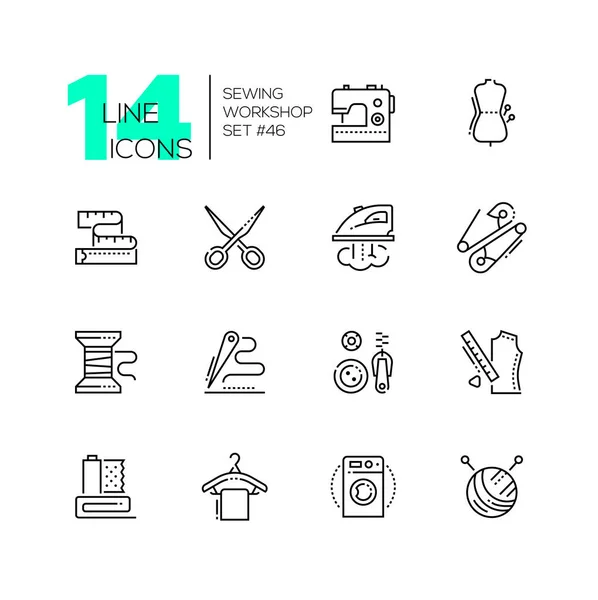 Warsztat krawiecki - zestaw ikon stylu projektowania linii — Wektor stockowy