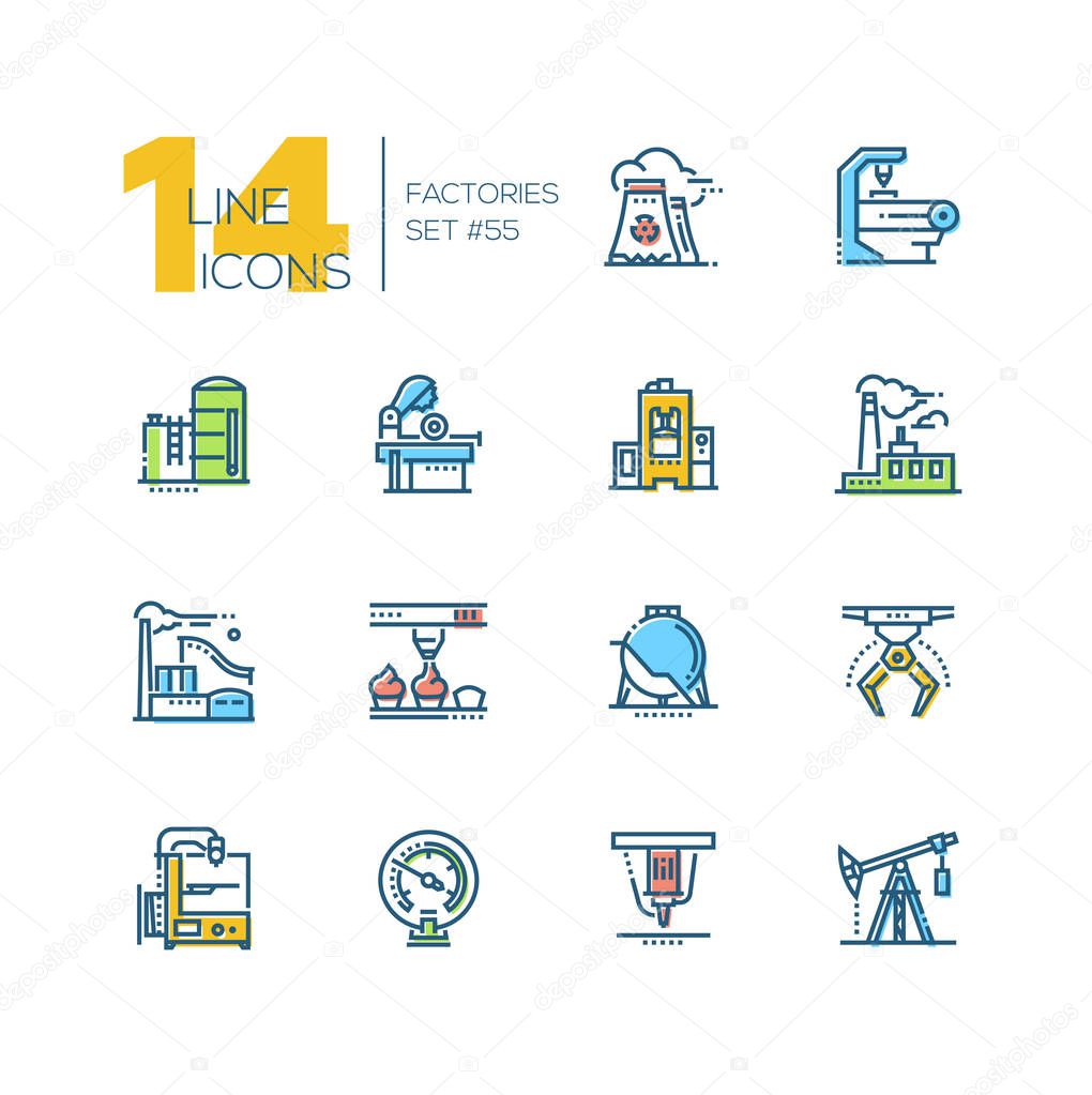 Factories - colorful thin line design icons set