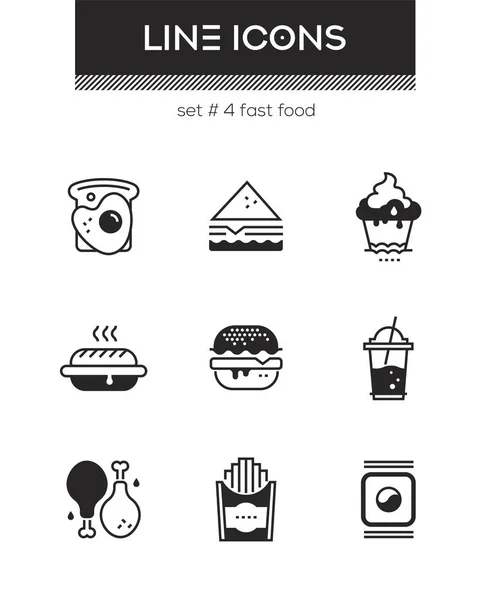 Fast Food - eine Reihe von Stilikonen des Liniendesigns — Stockvektor