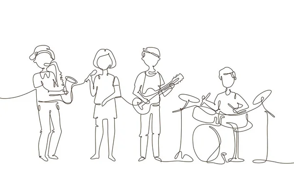 Banda de música escolar - ilustração de estilo de design de uma linha —  Vetores de Stock