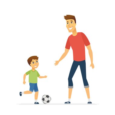 Baba ve oğul futbol - karikatür insanlar karakterler illüstrasyon iskambil