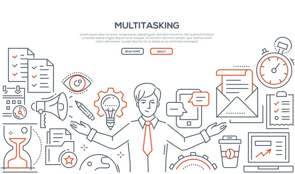 Multitasking - illustrazione in stile line design — Vettoriale Stock