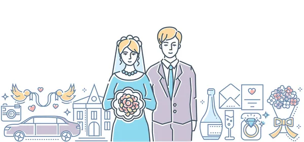 Casamento - ilustração de estilo colorido linha de design — Vetor de Stock