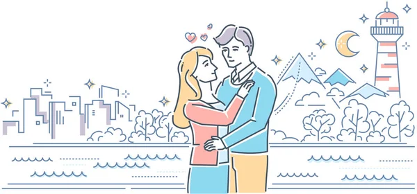 Романтическое свидание - красочная иллюстрация стиля линии — стоковый вектор
