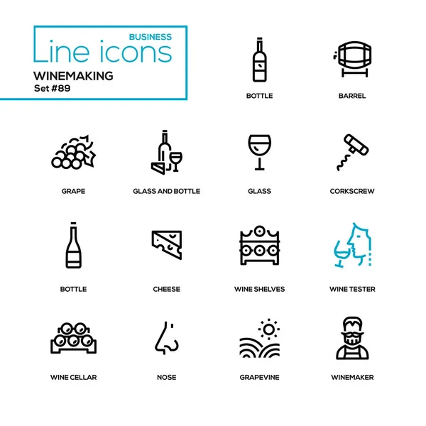 Elaboración de vinos - conjunto de iconos de diseño de línea moderna — Vector de stock