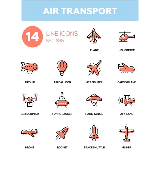 Transporte aéreo - conjunto de iconos de diseño de línea — Vector de stock