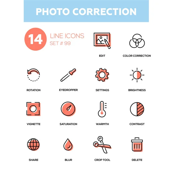 Corrección de fotos - conjunto de iconos de diseño de línea moderna — Vector de stock