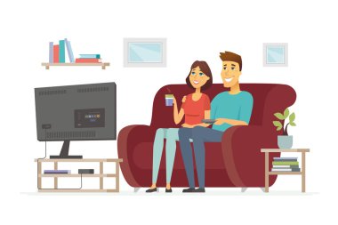 TV - çizgi film insanlar izole karakter illüstrasyon önünde oturan bir çift
