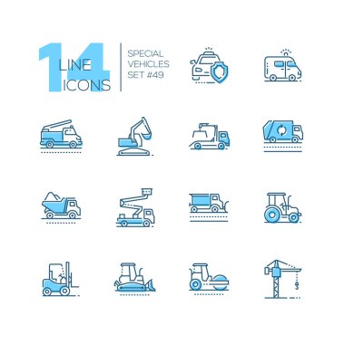 Special vehicles - line design blue icons set clipart