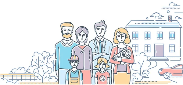 Valeurs familiales - illustration colorée de style de conception de ligne — Image vectorielle