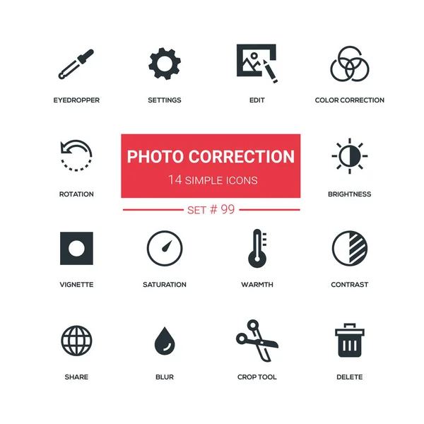 Corrección de fotos - conjunto de iconos de diseño plano — Vector de stock