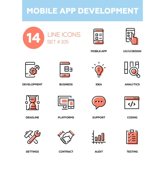 Mobile app development - modern line design icons set — Stock Vector