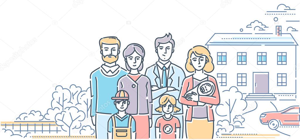 Family values - colorful line design style illustration