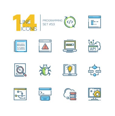Programlama - renkli ince çizgi Tasarım Icons set