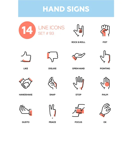 Signos de mano - conjunto de iconos de diseño de línea moderna — Vector de stock