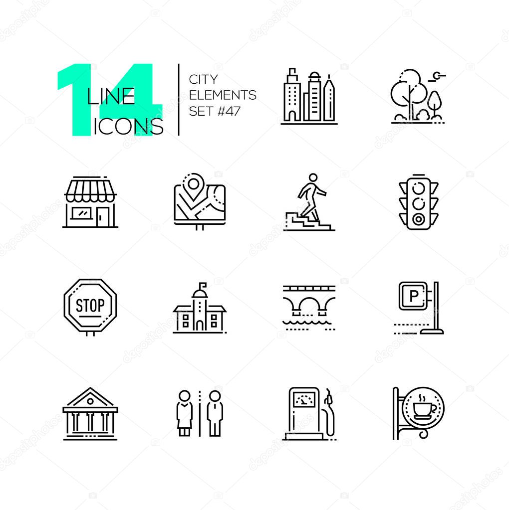 City elements - set of line design style icons