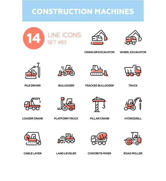 Máquinas de construção - conjunto de ícones de design de linha — Vetor de Stock