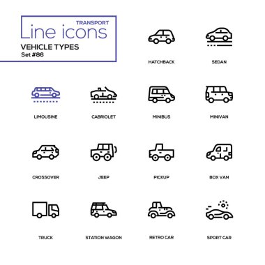 Vehicle types - line design icons set clipart