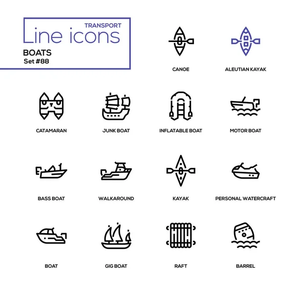 Barcos - conjunto de iconos de diseño de línea moderna — Vector de stock