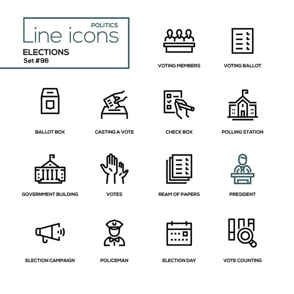 선거-현대 선 디자인 아이콘 세트 — 스톡 벡터