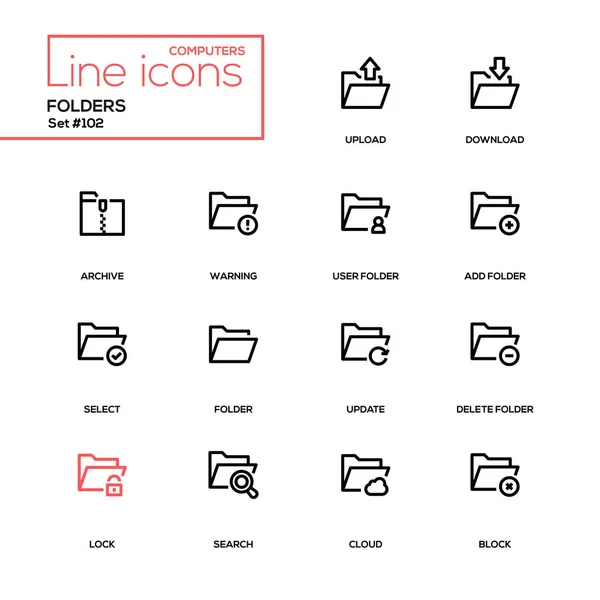 Carpetas - conjunto de iconos de diseño de línea moderna — Vector de stock