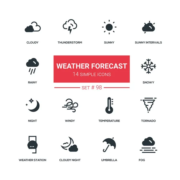 Прогноз погоды - набор значков с плоским дизайном — стоковый вектор