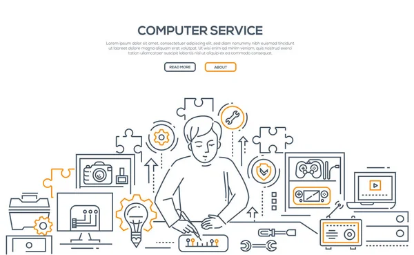 Serviço de computador - ilustração de estilo de design de linha — Vetor de Stock