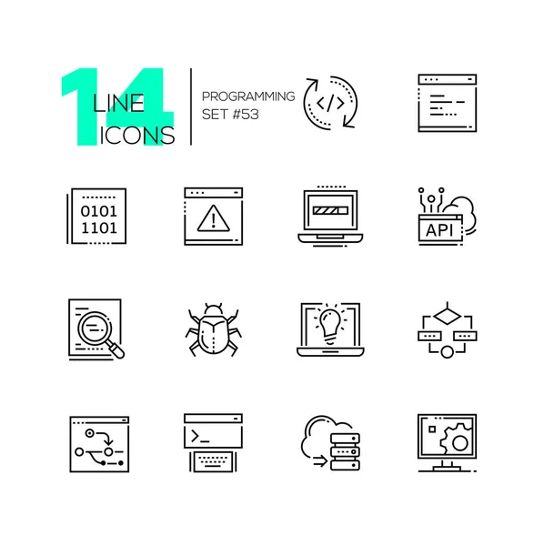 プログラミング - 現代の細い線のデザイン アイコンを設定 — ストックベクタ