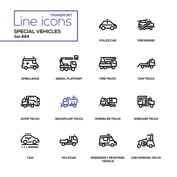 Vehículos especiales - conjunto de iconos de diseño de línea — Vector de stock