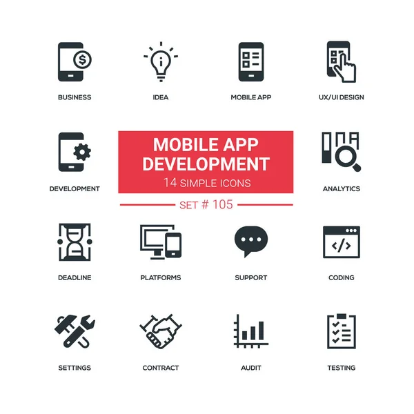 Mobile app development - flat design style icons set — Stock Vector