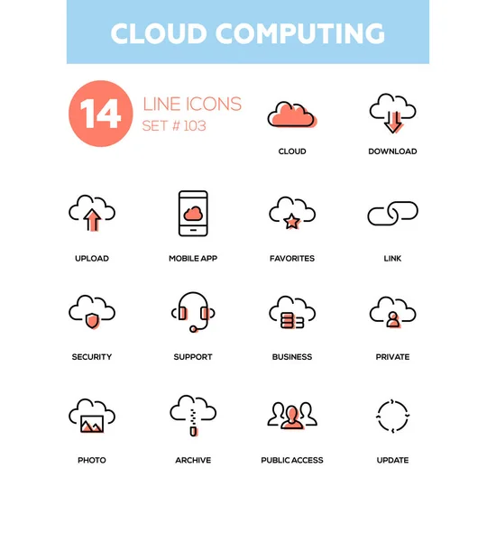 Cloud computing - conjunto de iconos de diseño de línea moderna — Vector de stock