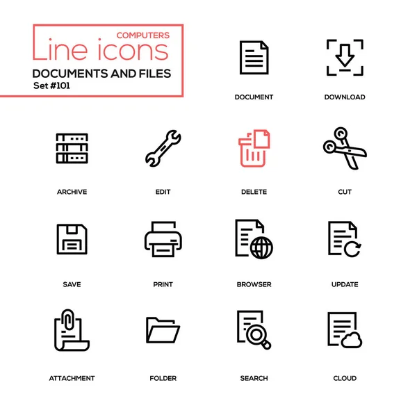 Documents et fichiers - ensemble d'icônes de conception de ligne moderne — Image vectorielle