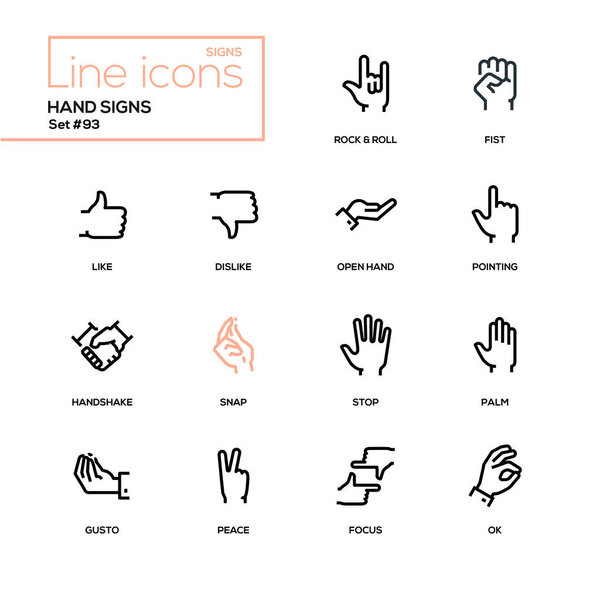 Hand signs - modern line design icons set