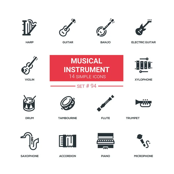 Instrumentos musicais - conjunto de ícones de estilo de design plano — Vetor de Stock