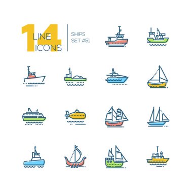 Su ulaştırma araçları - renkli çizgi Tasarım Icons set