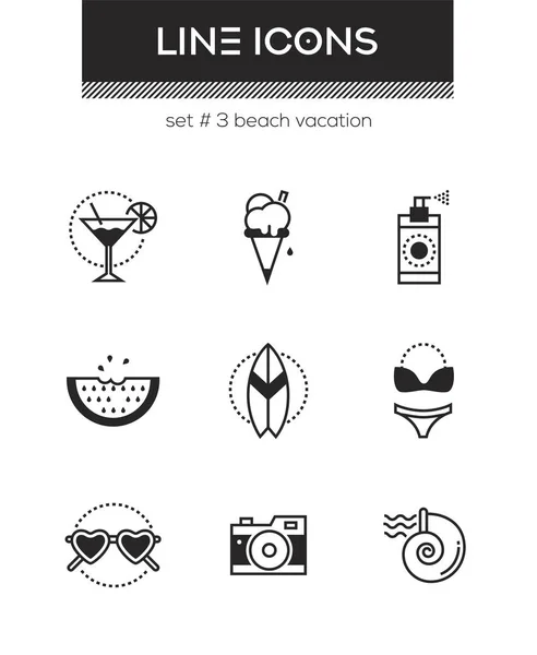 Dovolenou na pláži - line design styl ikon — Stockový vektor