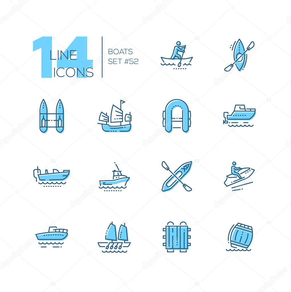 Boats - modern thin line design icons set