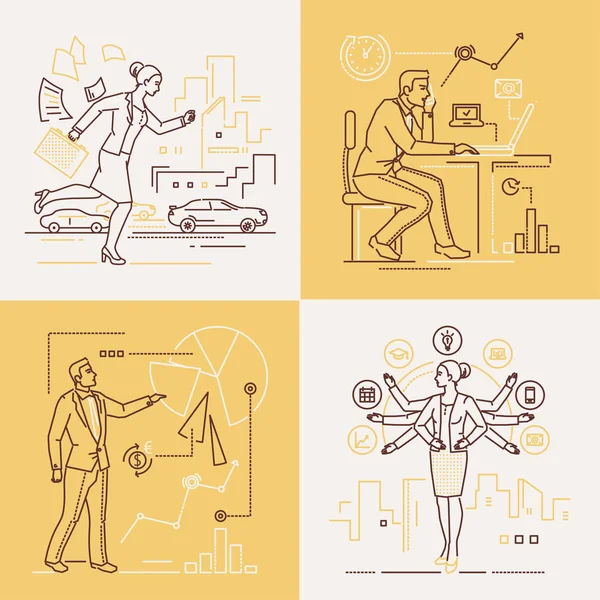 Business people - serie di illustrazioni in stile line design — Vettoriale Stock