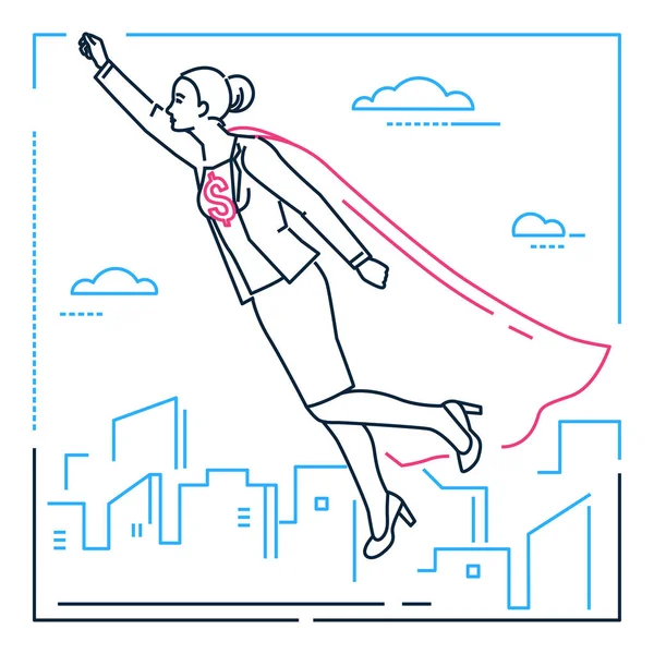 Geschäftsfrau mit einer Supermacht - Linie Design Stil isolierte Illustration — Stockvektor