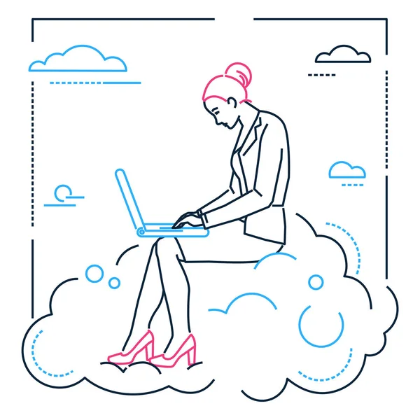 Mujer de negocios con un cuaderno - ilustración de estilo de diseño de línea — Vector de stock