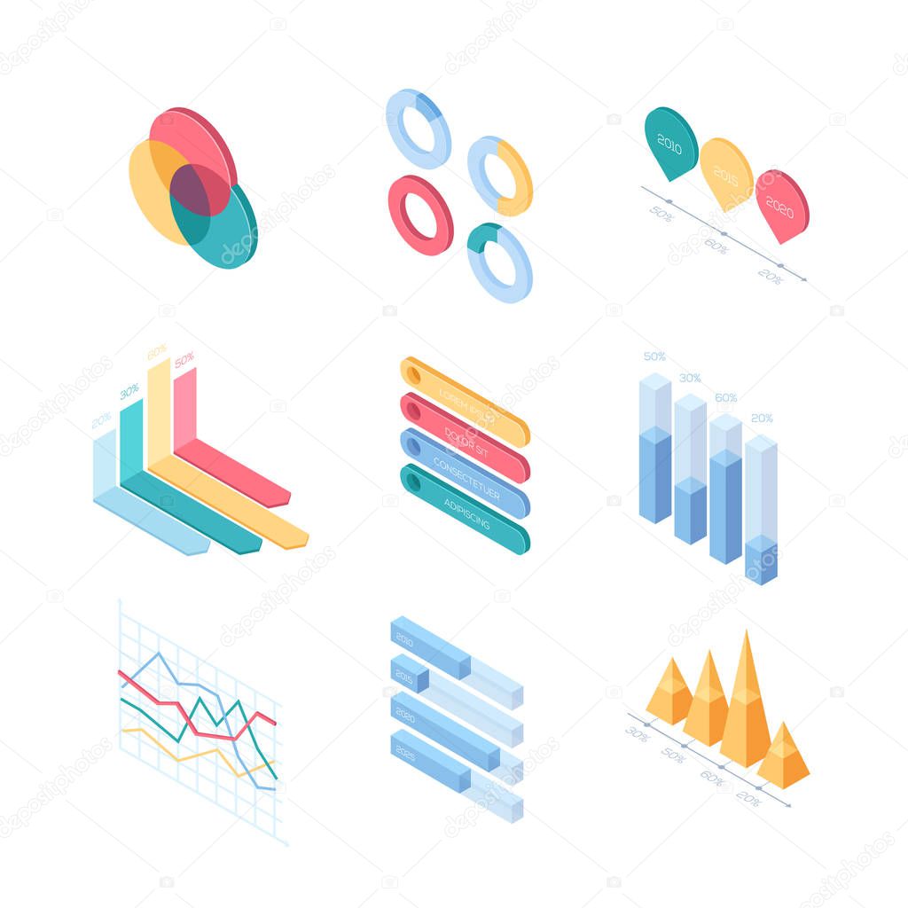 Infographic charts and diagrams - set of modern vector isometric elements