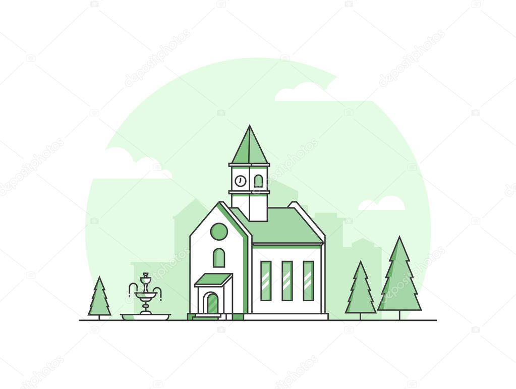 Small church - modern thin line design style vector illustration