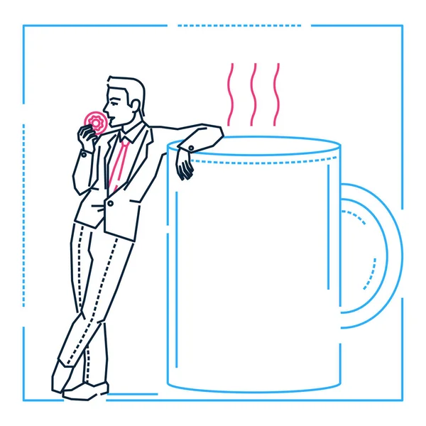 Empresário Uma Pausa Para Café Ilustração Estilo Design Linha Fundo —  Vetores de Stock