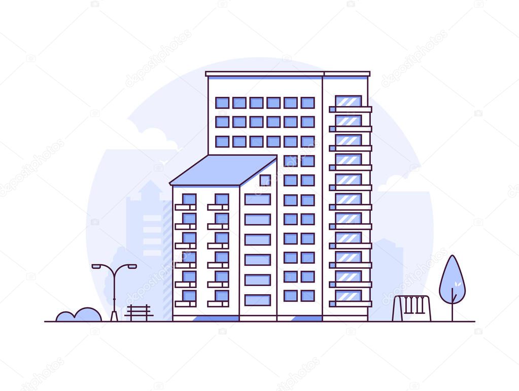 Urban landscape - modern thin line design style vector illustration