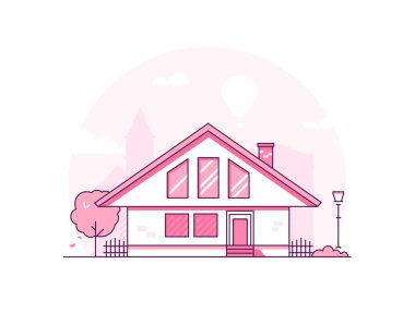 Townhouse - çağdaş ince çizgi stil vektör çizim tasarım